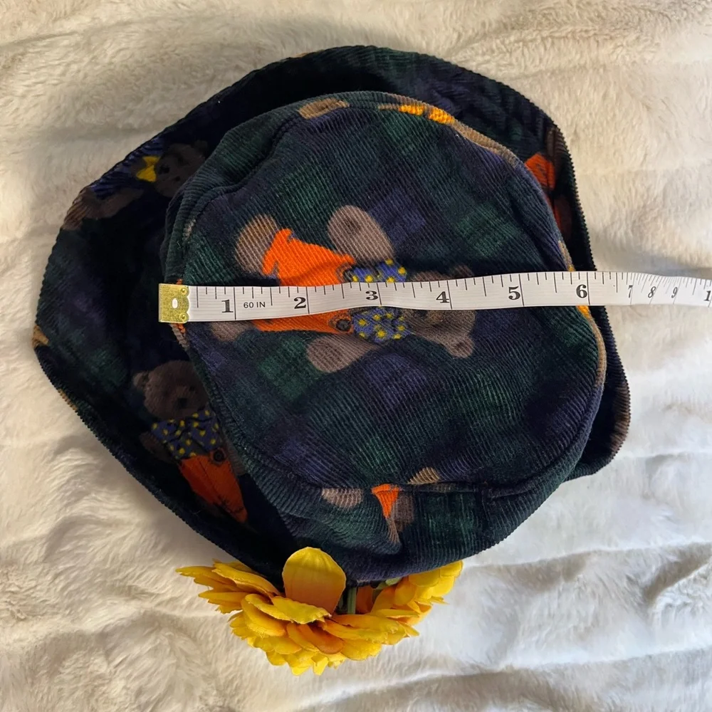 90s Coded Babydoll Toddler Teddy Bear Green Blue Flower Hat Retro Fashion Fall